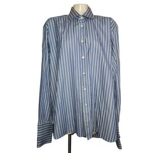Charles Tyrwhitt Mens Blue Yellow Striped French Cuff Dress Shirt 17.5 38 luxury